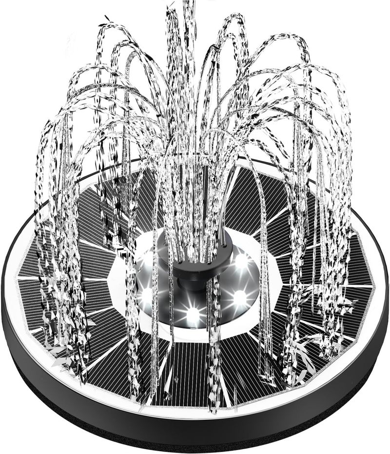 Yzert Solar Fountain Glass Panel with 2200 mah Battery, 3.5W Floating Solar Water Fountain with 4 Fixed Rods, Solar Pump for Bird Bath, Garden, Pond, Pool, Outdoor (White Panel White Lights) - Image 1